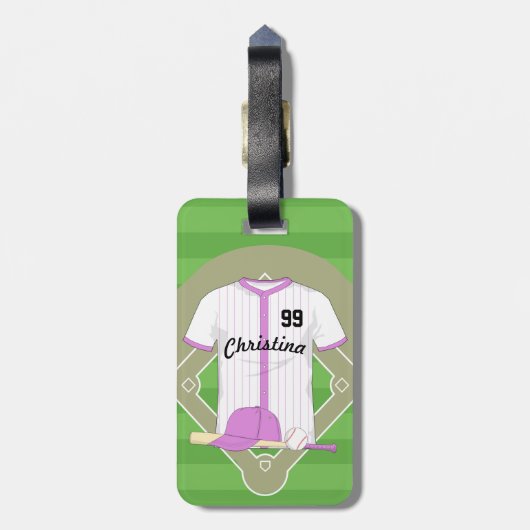 Niedlich Personalisiertes Baseball-Rosa Gepäckanhänger (Rückseite vertikal)