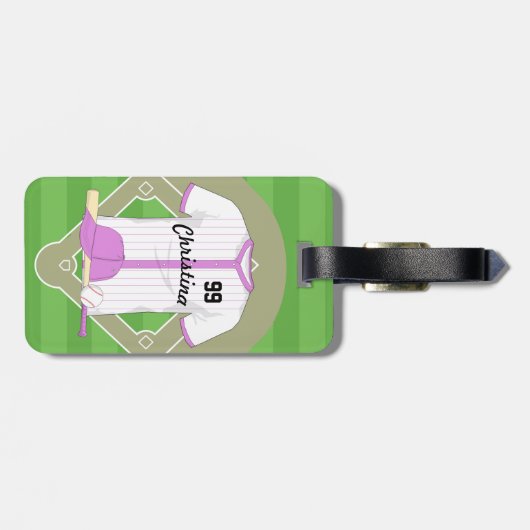Niedlich Personalisiertes Baseball-Rosa Gepäckanhänger (Rückseite horizontal)