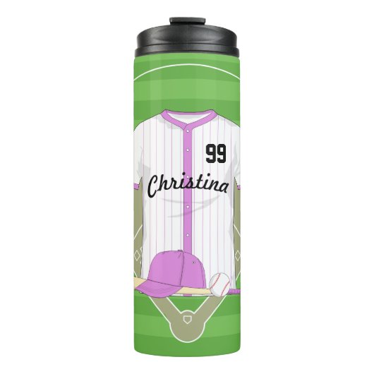Niedlich Personalisiertes Baseball-Rosa Thermosbecher (Vorderseite)