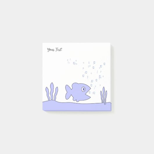 Niedlich personalizable Blue Cartoon Fish Square Post-it Klebezettel (Vorderseite)