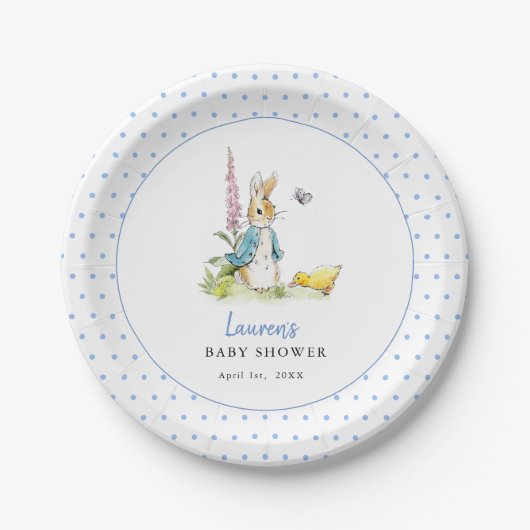 Niedlich Peter Rabbit Baby Boy Dusche Blue Pappteller (Vorderseite)