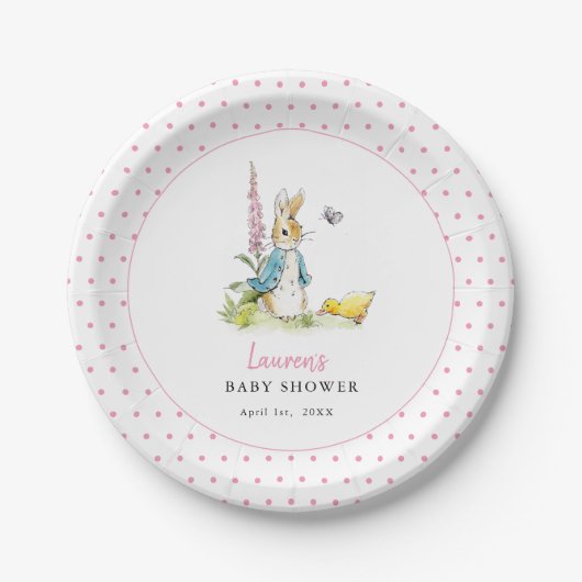Niedlich Peter Rabbit Baby Girl Dusche Pink Pappteller (Vorderseite)