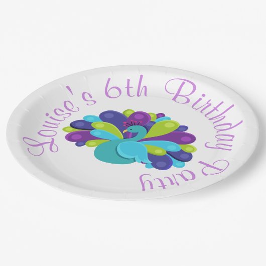 Niedlich Pfauengrün und Lila Pappteller (Schrägansicht)