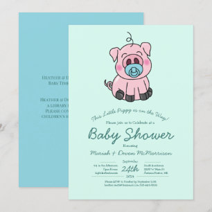 Niedlich Pig Baby Shower Kawaii Blue Boy Einladung