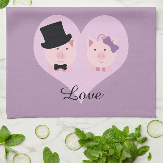Niedlich Pig Couple Geschirrtuch (Gefaltet)
