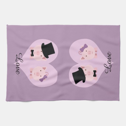 Niedlich Pig Couple Geschirrtuch (Horizontal)