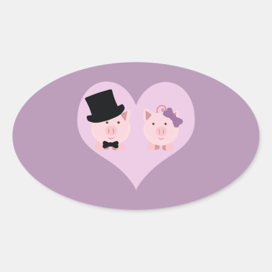 Niedlich Pig Couple Ovaler Aufkleber (Vorderseite)