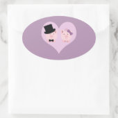 Niedlich Pig Couple Ovaler Aufkleber (Tasche)