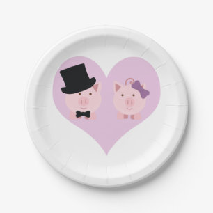 Niedlich Pig Couple Pappteller