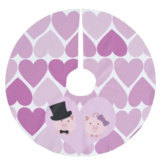 Niedlich Pig Couple Polyester Weihnachtsbaumdecke (Vorderseite)
