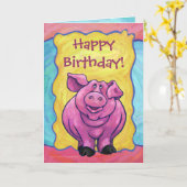 Niedlich Pig Happy Birthday Karte (Gelbe Blume)