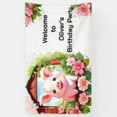 Niedlich Pig Pink Barnyard Geburtstagsbanner Banner (Vertikal)