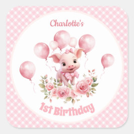 Niedlich Pig Pink Farm Girl 1. Geburtstag Sticker