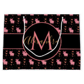 Niedlich Pig Rosa Herz Funny Animal Monogram & Nam Große Geschenktüte (Vorderseite)