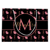 Niedlich Pig Rosa Herz Funny Animal Monogram & Nam Große Geschenktüte (Rückseite)