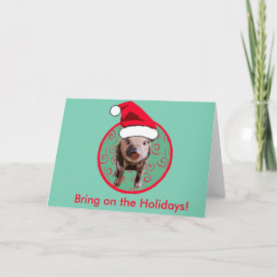 Niedlich Pig Santa - Aquamarin und rot Feiertagskarte