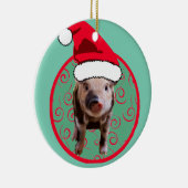 Niedlich Pig Santa - Aquamarin und rot Keramikornament (Rechts)
