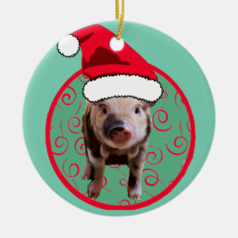 Niedlich Pig Santa - Aquamarin und rot Keramikornament