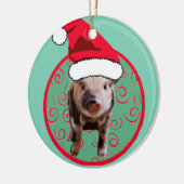 Niedlich Pig Santa - Aquamarin und rot Keramikornament (Links)