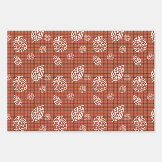 Niedlich Pinecone Weihnachtskunst Snowflake Rot Geschenkpapier Set (Vorderseite 2)