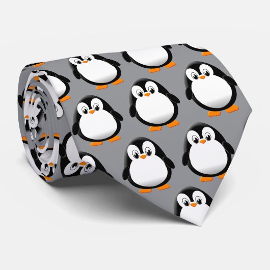 Niedlich Pinguin Cartoon Grau Krawatte (Gerollt)