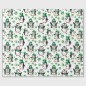 Niedlich Pinguin Green Hat Kleeblatt St. Patrick's Geschenkpapier (Flach)