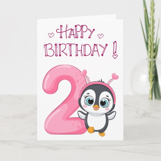 Niedlich Pinguin Happy 2. Geburtstag Karte (Vorderseite)