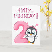 Niedlich Pinguin Happy 2. Geburtstag Karte (Gelbe Blume)