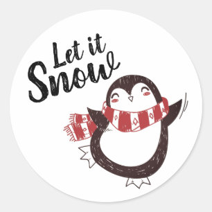 Niedlich Pinguin Let it Snow Weihnachten Runder Aufkleber