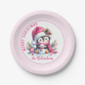 Niedlich Pinguin Pink Personalisiert Frohe Weihnac Pappteller (Vorderseite)