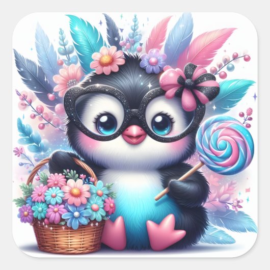 Niedlich Pinguin Quadratischer Aufkleber (Vorderseite)