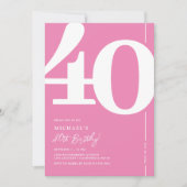 Niedlich Pink 40. Geburtstag Party Einladungen (Vorderseite)