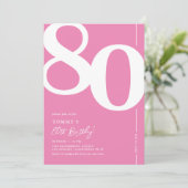 Niedlich Pink 80. Geburtstagsparty Einladung (Stehend Vorderseite)