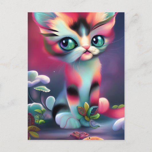 Niedlich Pink AI-Katze Postkarte (Vorderseite)