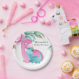 Niedlich Pink Aquamarin Dinosaurier Peony Baby Gir Pappteller