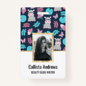 Niedlich Pink Aquamarin Hippo Floral Butterfly Lil Ausweis (Vorderseite)