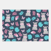 Niedlich Pink Aquamarin Hippo Floral Butterfly Lil Geschenkpapier Set (Vorderseite 2)