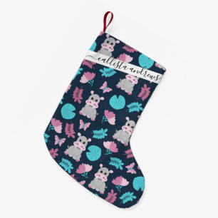 Niedlich Pink Aquamarin Hippo Floral Butterfly Lil Kleiner Weihnachtsstrumpf