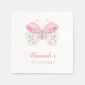 Niedlich Pink Aquarellbutterfly 1. Geburtstag Part Serviette (Vorderseite)