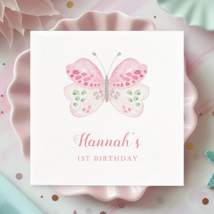 Niedlich Pink Aquarellbutterfly 1. Geburtstag Part Serviette