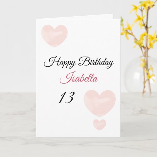 Niedlich Pink Aquarellfarben Gestreifte Herzen 13. Karte (Gelbe Blume)