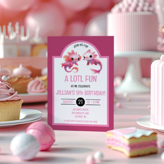 Niedlich Pink Axolotl Geburtstagsparty Einladung