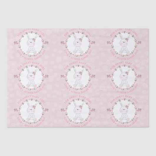 Niedlich Pink Baby Bunny Floral Kranz Personalisie Seidenpapier (Vorderseite)