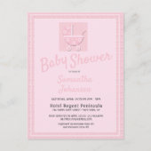 Niedlich Pink Baby Carriage Girls Baby Dusche Einladungspostkarte (Vorderseite)