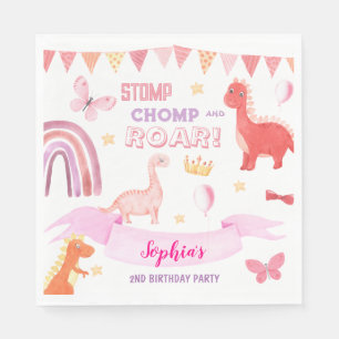 Niedlich Pink Baby Dinasaur Kindergeburtstag Party Serviette