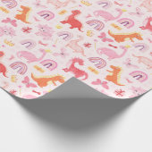 Niedlich Pink Baby Dino Dinosaurier Kindergeburtst Geschenkpapier (Ecke)