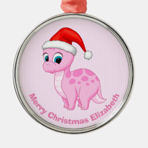 Niedlich Pink Baby Dinosaurier mit Weihnachtsmannm Ornament Aus Metall