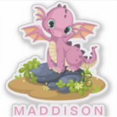 Niedlich Pink Baby Dinosaurier Name Custom Cut Vin Aufkleber (Vorderseite)