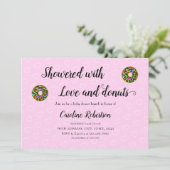 Niedlich Pink Baby Dusche Donuts Brunch Einladung (Stehend Vorderseite)