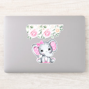 Niedlich-Pink-Baby-Elefant und Rose-Grenze Aufkleber